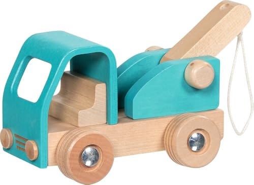 goki 55837 – Abschleppwagen, Schiebefahrzeug aus Holz mit beweglichem Abschlepparm, für Kinder ab 2 Jahren