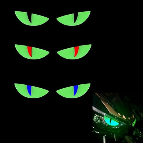 YJFY 3 paia di adesivi luminosi 3D con occhi di gatto | Adesivo per moto anteriore e fanale, con occhi di demone, 3D, fosforescenti, decorazione per moto, anche per auto e casco