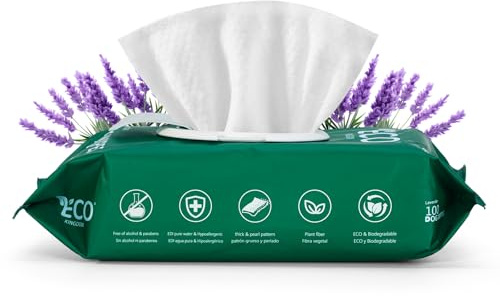 ECO KINGDOM Dog Wipes, 100 Pack Lavender Scented Dog Wipes, Thick Textured Biodegradable Pet Wipes for Paws, Face, Ears and Body, Alcohol-Free Hypoallergenic Cleaning Wipes for Pets,100 Count