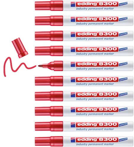 edding 8300 industry permanent marker - red - 10 pens - round nib 1.5-3 mm - for permanent marking on slightly oily and dusty surfaces