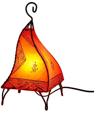 Orientalisk Hennalampa marockansk läderlampa Fatuta 35 cm färg orange | hantverk från Marrakech | Handsmidd lampskärm av läder handmålad | L1002