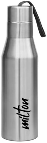 Milton Stainless Steel Water Bottle, 22 oz, Non Insulated Single Wall Leakproof, BPA and Free, Easy to Clean, Ideal for Gym, Travel, Work, 304 Grade Steel, Super 650 ml with Carry String - Silver