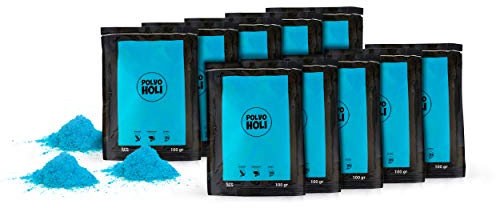 POLVO HOLI - Paket 10 Beutel Holi Pulver von 100 Gramm - 1 Kg Holi-Pulver (Hellblau)