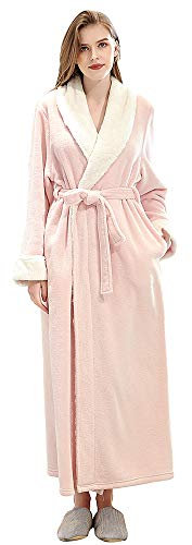 Oksun Dressing Gown Full Length Robe Plus Size Fleece Winter Warm Soft Bathrobe, 1618-pink, UK10-14(label L)