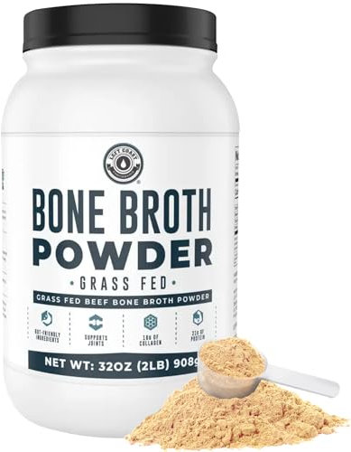 Bone Broth Powder, 2lb Pure Grass Fed Beef Bone Broth Protein Powder. Unflavored, Contains Collagen, Glucosamine & Gelatin, Paleo, Keto, Gut-Friendly, Non-GMO, Dairy Free. 32oz