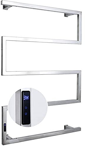 WPHH Radiatore Scaldasalviette Elettrico per Bagno, Termoarredo in Acciaio Inossidabile 304, Portasciugamani Riscaldato A Parete con Funzione Timer/Controllo Temperatura,Bright,Plug in