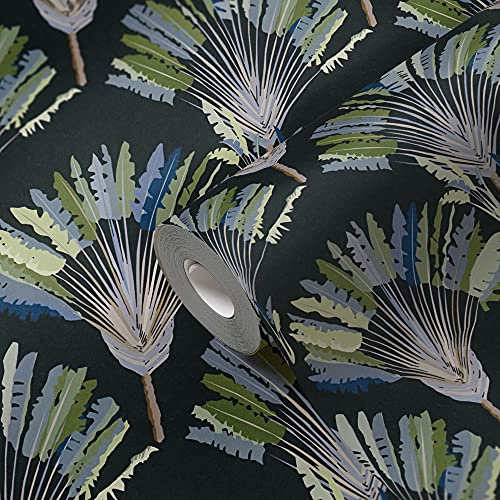 A.S. Création Architects Paper Dschungeltapete Jungle Chic Tapete tropisch PVC-freie Vliestapete grün schwarz blau grau braun matt glatt 377085 37708-5, 10.05 m x 0.53 m