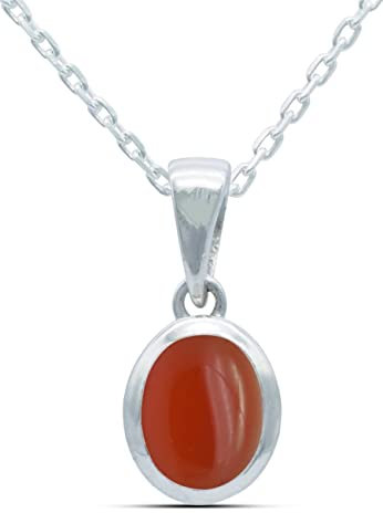 echt Silberkette mit Karneol orange roter Edelstein Damen Kettenanhänger 925 Sterlingsilber Halskette Geschenk (AK1-159-16-50)