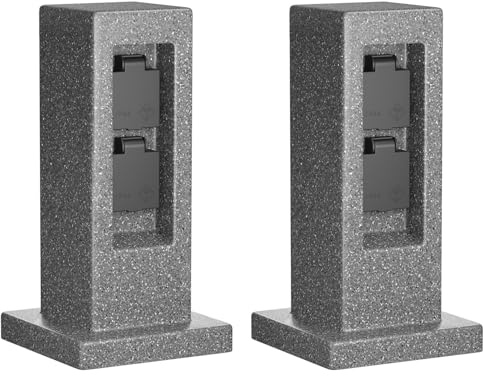 ledscom.de 2X Garten Steckdosensäule Pock für außen, IP44, 2-Fach, anthrazit (Stein-Optik), eckig, 30 cm