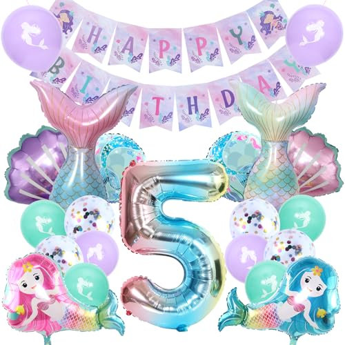 Geburtstag Deko 5 Jahre, Helium Ballons Set, Deko Kindergeburtstag, Deko Kindergeburtstag, Schwanz Muschel Folie Ballons für Mädchen.