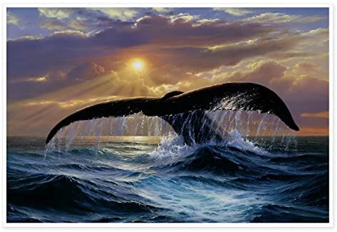 Buckelwalschwanz bei Sonnenaufgang, Leinwandbild, modern, abstrakt, Wandkunst, Aquarell-Wal und Ozean, Poster und Drucke, Wanddekoration, groß, ungerahmt, Wandkunst, Heimdekoration, Büro, Küche,