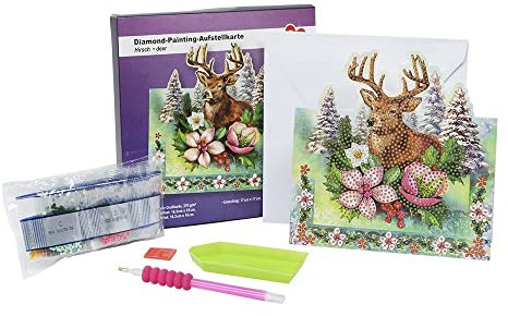 Ideen mit Herz Diamond-Painting-Aufstellkarte | 370 g/m² | 16,3 cm x 16 cm | inkl. Briefumschlag & Werkzeug (Hirsch)
