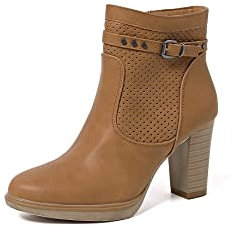 QUEEN HELENA Tronchetti Traforati Stivaletti con Tacco Bassi Zip Laterale con Plateau Donna X28-107 Marrone 38