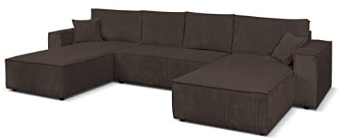 Margaret Hadas24 Ecksofa U Form Ecksofa Passio, 366x190cm, Schlaffunktion Bettkasten, 5 Sitzer Bettzeugablage Big Sofa Sofa XXL Sofagarnitur Couch Schlafsofa Schlafcouch Sofa Wohnzimmersofa, braun