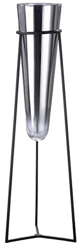 GILDE Vase XXL mit Metallständer - silberfarbene Glasvase - schwarzer Metallständer - Gesamt Höhe 102 cm