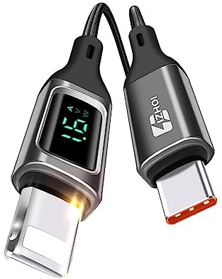 IZHOI USB C Cavo per iphone, Digital Pro 30W PD/Ricarica Rapida,LED Display Cavo dati Carica 2m nero per iphone 14/13/12 Pro Max/11/XS/XR/8 Plus