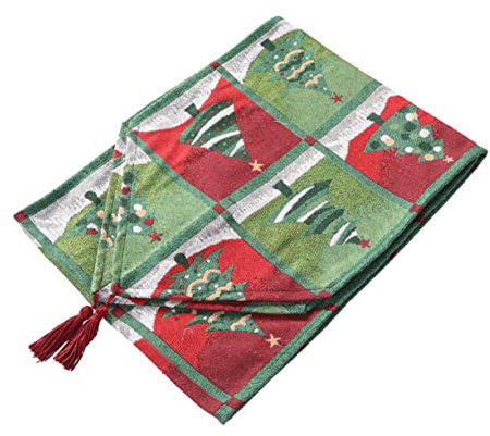BESTonZON Tischdecke mit Weihnachtsbaum-Muster Dekorative Tischdecke für Den Esstisch „Frohe Weihnachten“ Läufer X 180 cm