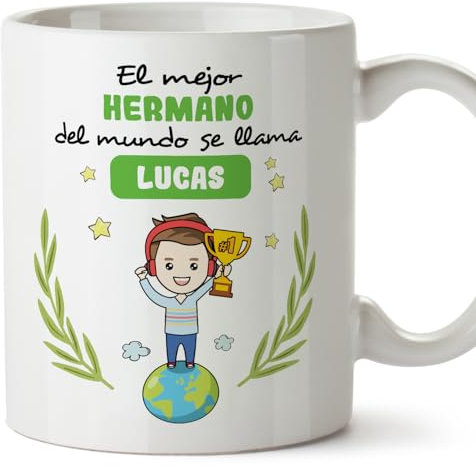 MUGFFINS Tazas Personalizadas para HERMANO - En Español - Eres Mejor del Mundo - 11 oz / 330 ml - Regalo personalizable original y divertido