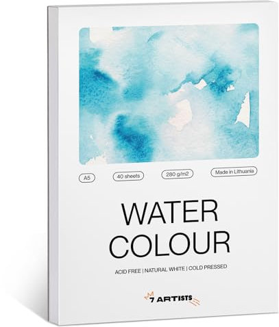 7 Artists Premium Aquarellpapier A6 280 g – made in EU - Weiß 60 Blatt Aquarellblock A6 - Aquarell Papier, Wasserfarben Papier, Malblock Dickes Papier für Aquarellmalerei, Aquarell Skizzenbuch