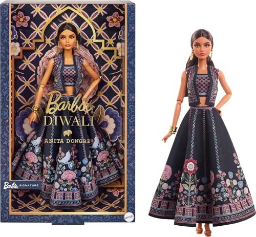 Barbie Poupée Diwali d'Anita Dongre portant le look de la Fête des Lumières, pièce de collection avec support de poupée et certificat d'authenticité, HRM91