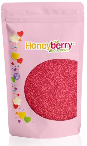 HONEYBERRY Sprinkles Comestibles Naturales 200 g – Decoración de Azúcar para Tartas y Repostería, Sin Gluten, Apto para Veganos – Fabricado en la UE (Nonpareilles Rojas)