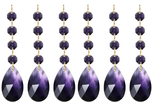 PATIKIL Tränenförmige Kristall-Kronleuchter-Anhänger Perlen, 6er Pack 120mm Länge 38mm Kronleuchter-Prismen-Teile Ornamente Hängende Perlen für DIY Kunsthandwerk Dekoration, Dunkelviolett