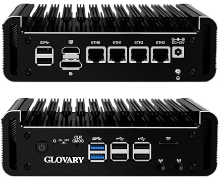 Glovary N150 Mini PC Firewall (N100 Upgrade), 4 x 2.5 GoE i226V LAN OPNsense Router Appliance, Micro Fanless Computer, DDR5 16 Go RAM 512 Go NVMe SSD, AES-NI, 8USB Port, Supporte de 1 à 4 Cartes NVMe