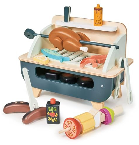 Tender Leaf Toys - Barbeque Play Set - 27-teiliges interaktives Grillset aus Holz mit Pretend Play Essen und Utensilien für Jungen und Mädchen - Tolles Rollenspielspielzeug - Fördern Sie die