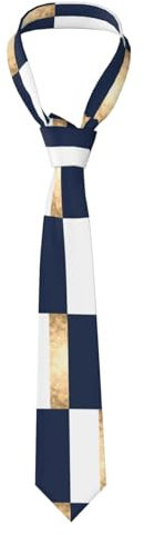 TIANHEY Eleganter Imitat-Gold-Marineblau-Weiß-Streifen-Akzent, Herren-Krawatten aus Polyester, schmale Krawatte für Hochzeit, Party, Bräutigam und Trauzeugen