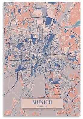 Vintage-Karten-Poster, Europa, Deutschland, München, Zimmer, Wohnzimmer, Dekoration, moderne ästhetische Wandkunst, Geschenk für Freunde, Bett, ungerahmt, 20 x 30 cm