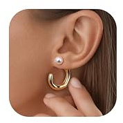 Dochais Perlenohrringe Huggie Für Damen, 14K Vergoldet Gold Creolen, Klobige Ohrringe Mit Perlen, Hypoallergene Für Frauen