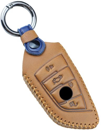 QIULIFAN Coque de clé BMW en cuir avec porte-clés pour BMW Série 3 4 5 7 X3 X4 X5 X6 X7 Marron