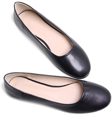 SAILING LU Womens Pointed Toe Ballet Flats Comfortable Solid Flat Shoes for Women Work Slip-Ons, Pu-black, 5.5 UK