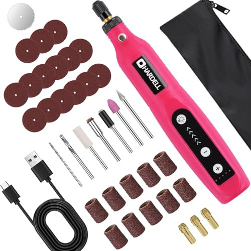 HARDELL Mini Cordless Rotary Tool kit 3.7V, 18000RPM 5 Variable Speeds Rotary Tool with 36pcs Accessories, Rechargeable Battery, for Grinding, Drilling, Cutting, Sanding, Carving, DIY - Pink