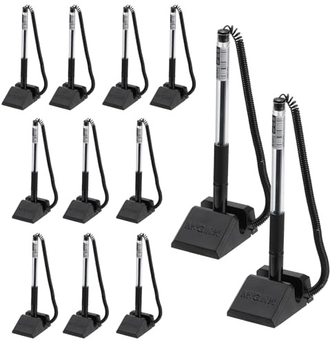 M&G Sichere Tresenstifte mit Kette 0,5 mm, 12 Stück Selbstklebender Stifthalter Empfangstresenständer Typ Federstift für Bankbüro Arbeitsplatz, Schwarz 15,5 cm