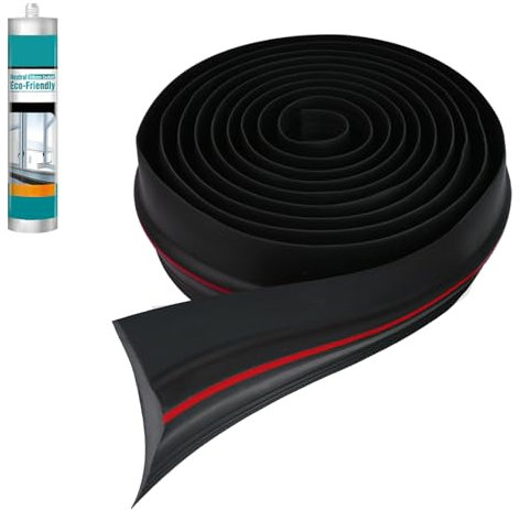 FIFIBANG 4.8M Garagentor Schweller Schwellendichtung,Garagentor Dichtung Bodenabdichtung aus Gummi，Garagentor Gummidichtung Boden，Garagendichtung Gummischwelle Wetterfest mit 2 Montagekleber(Rot)