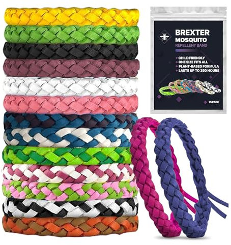 BREXTER® Insect Repellent Bracelet, Pack of 15 Adjustable Leather Bands with Natural Deet-Free 24-Hour Protection, Insect Repellent Bracelets 300 Hours Protection, Suitable for All Age