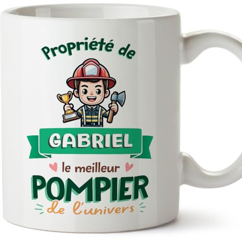 Mugffins Tasses Personnalisables pour POMPIER homme - En Français - Cadeau Personalisé- Propriété de - 11 oz / 330 ml