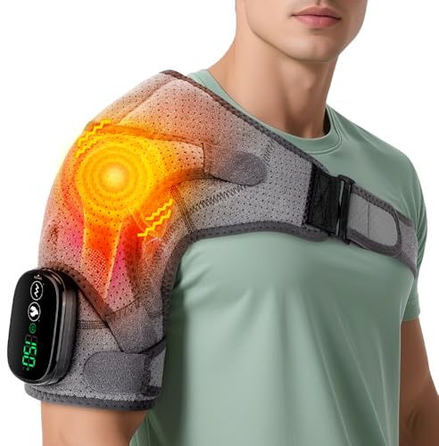 MOAJAZA Cordless Shoulder Heating Pad, Heated Wrap with 3 Vibration Modes for Men Women, Heated Shoulder Massager
