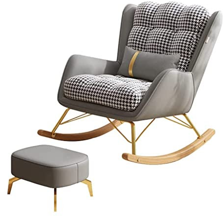 Moderner Samt-Gleiter mit Lendenkissen, bequemer Schaukelstuhl für Baby-/Kinderzimmer, kleiner Stillstuhl mit Ottomane (grau)