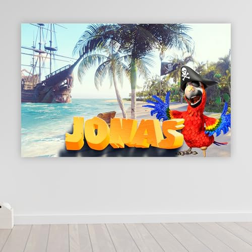 timalo® Cooles Poster mit Namen Pirat Schatzinsel Bild für die Wand | für Kinder Jungen und Mädchen Wandbild Kinderzimmer Deko personalisiert Piraten | child004-B100xH61cm