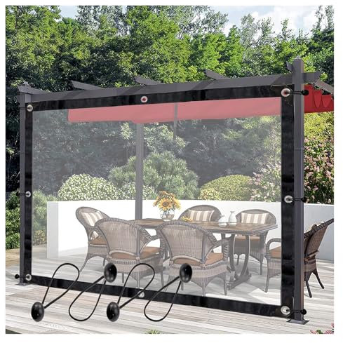 UHEKC Bâche Transparente Rideau Exterieur Bache avec Œillets, Paroi Latérale du Carport Rideau de Porte Coulissante Housses Meubles de Jardin(1.8x2m)