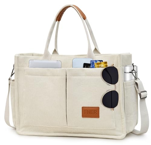 Keyck Handtasche Damen Cord Umhängetasche Mittelgroß Tote Bag Strandtasche | Shopper Tasche mit Reißverschluss, Crossbody Bag, Laptoptasche Schultertaschen für Arbeit Büro Reisen Einkaufen Schule Gym