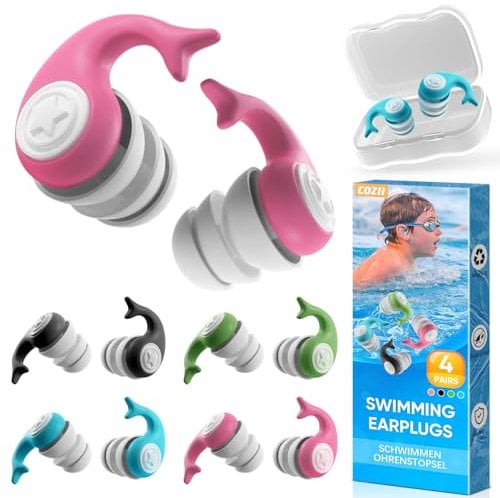 COZII Ohrstöpsel Schwimmen Kinder, 4 Paar Ohrstöpsel Schwimmen kinder, Wasserdichte Wiederverwendbare Silikon Ohrstöpsel zum Schwimmen Baden Duschen Surfen Kajakfahren für Kinder von 4-14 Jahren