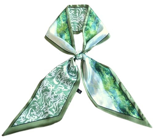GIMIRO Satin Seidenschal 148 x 13,5 cm Krawatte Double Layer Bund für Blazer, Mantel, Kleid (Green Summer)