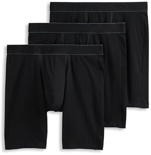 Jockey Men's Underwear Chafe Proof Pouch Cotton Stretch 8.5 Long Leg Boxer Brief - 3 Pack, Black Out, M