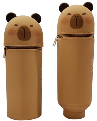 SKIPTHYBER Capybara Silikon Federmäppchen Kawaii 2 in 1 Pencil Case Tischstifthalter, Reißverschluss, Silikon, Stiftetasche Buntstifte Marker niedlicher Schulbedarf, Tier-Stifthalter