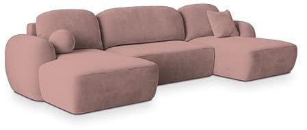 Masseno Ecksofa Savona K mit Schlaffunktion U-Form, Sofa mit Bettkasten, Wohnzimmersofa, Couch, Soffa, Bettsofa, Couchgarnitur- Rosa, Kronos 27