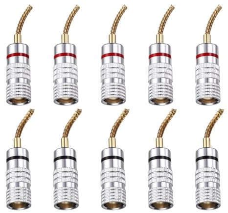 sourcing map 10 Pcs Flex Pin Banana Plugs, 8.5mm (5/16) Banana Plug Jack Socket, 2mm Gold Plated Banana Plugs for Spring Loaded Terminals, Speaker Wire, Glossy