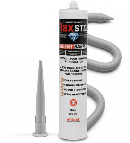 RaxStop Dichtmasse mit Stahlwolle & Diamantpartikeln 300 ml für Außen | Mäuseschutz & Rattenabwehr | Abdichten von Ritzen, Spalten & Rohren | Witterungsbeständig & überstreichbar